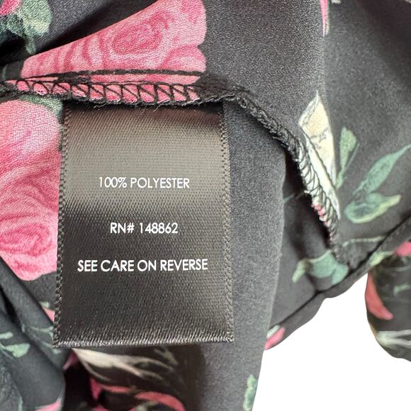 Torrid Black Roses Birds 3/4 Sleeve Lightweight Chiffon Blouse Size L - Picture 7 of 8